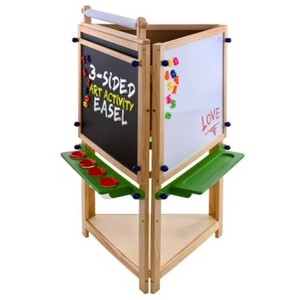 $180 U.S. Art Supply Childrens 3-Sided Art Activity Easel with 3 Magnetic Shelf Stations, Chalkboard, Blackboard, Dry Erase