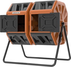 $130 THE Growing 53 Gallon Large Outdoor Compost Bin Tumbler Barrel, Orange