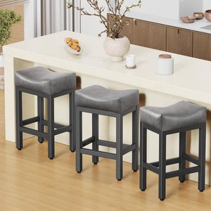 $150 Raynesys 24 Inche Bonded Leather Counter Height Bar Stools Set of 3 Square