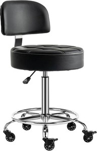 $121 Lockable Stool with Back and Foot Rest Ergonomic Rolling Hydraulic Adjustable Stool for Doctor Esthetician Artist Home Small Office Desk (Black, 24-31)