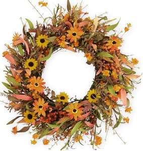 JINGHONG Large Fall Wreaths for Front Door 28 Inch Artificial Floral Wreath with Colorful Daisies and Autumn Foliage Fall Autumn Wreath for Front Door Wall Window and Thanksgiving Decor