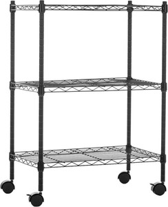 Amazon Basics 3-Shelf Adjustable Heavy Duty Storage Shelving Unit on 2 Wheels, Metal Wire Rack for Garage, Utility Shelving with Leveling Feet, 23.2L x 13.4W x 32.75H, Black