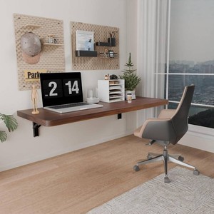IAE Wall Mounted Folding Table with Pine Wood,36 x 14Floating Wall Desk