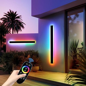 $120 Mikeru Upgraded Widened RGB Long LED Wall Lights, 2Pack 47.2inch Outdoor Sconces RGBWarmWhite Dimmable Outdoor Wall Lights Exterior Front Porch Light Ip65 Waterproof Wall Sconce with Remote Control