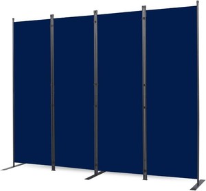 Room Divider, 4 Panel Folding Privacy Screens with Wider Feet, Navy Blue