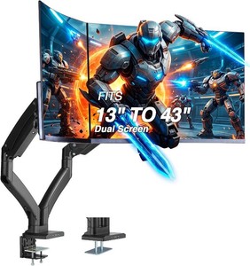 $186 AVLT Dual Monitor Arm Desk Mount for 13-43 Screens, Heavy Duty - Black
