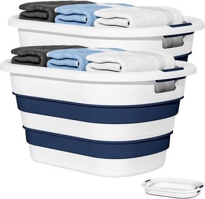 43L(11.5Gallon) Collapsible Laundry Baskets plastic (Blue, 2 Packs)