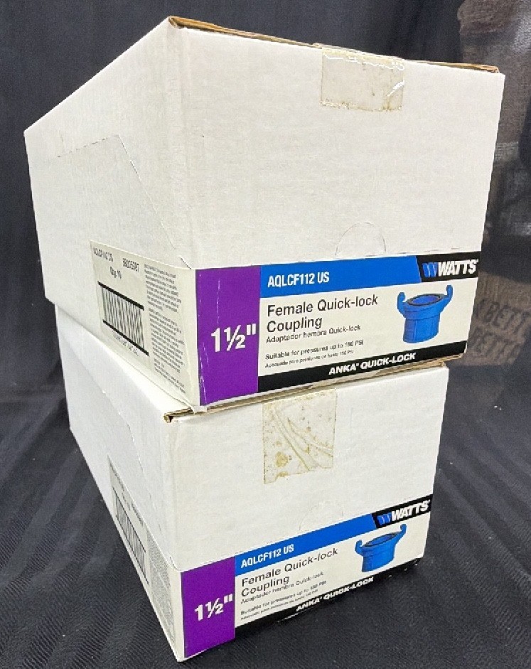 Lot of 2  boxes- 10 per box New Watts 1 12 inch female quick lock couplings