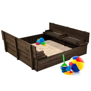 New - Kids Cedar Sandbox w Sand Screen, 2 Benches -