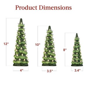 New - Set of 3 Pre-Lit Ceramic Tabletop Christmas Trees