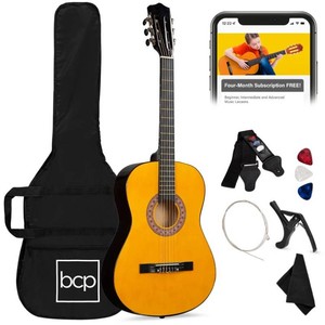 New - Beginner Acoustic Guitar Set w Case, Strap, Extra Strings - 38in
