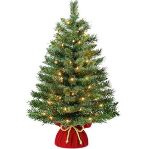 New - Best Choice Products Pre-Lit 24inch Tabletop Christmas Tree Small Holiday Artificial Desktop Decor wWarm White Lights Red Velvet Cover