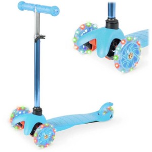 New - Kids Mini Kick Scooter Toy w Colorful Light-Up Wheels, Adjustable T-Bar