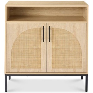 New - 2-Door Rattan Cabinet, Buffet, w Cord Cutout & Storage Shelf, Natural