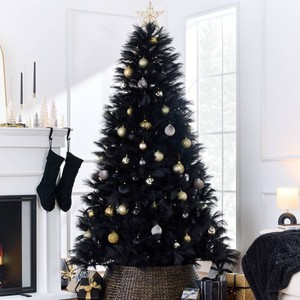 New - Premium Artificial Black Pampas Christmas Tree w Foldable Metal Base 4.5 Foot