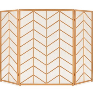 New - 3-Panel Iron Chevron Fireplace Screen w Handles - 52x31in