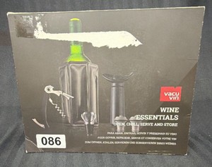 New Vacu Vin Wine Essentials Gift Set, Corkscrew, Wine Cooler Sleeve, Pourer, Vacuum Pump & 2 Stoppers, Boxed