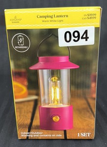 New Ashland Summer Rechargeable Camping Lantern, Warm White LED Light, PinkMagenta, IndoorOutdoor, Boxed