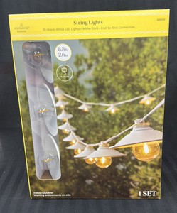 New Ashland Summer 8.8 ft LED String Lights, 10 Warm White Bulbs with Shades, White Cord, Plug-In, IndoorOutdoor