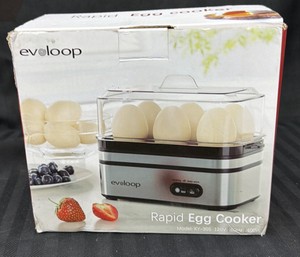 New Evoloop Rapid Egg Cooker KY-305, 400W Electric Egg Boiler, Stainless Steel, Keep Warm Setting, Boxed