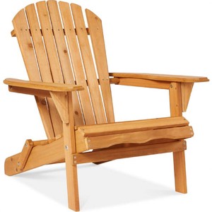 New - Folding Wooden Adirondack Chair, Accent Furniture w Natural Woodgrain