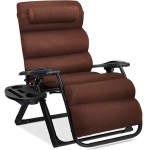 New - Oversized Zero Gravity Chair, Folding Outdoor Recliner w Removable Cushion Brown