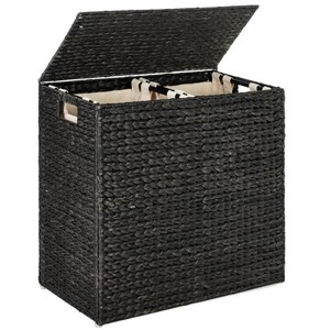 Large Laundry Hamper W Lid, Woven Laundry Basket, W Liner, 30 Gal (114L) Black