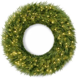 New - Pre-Lit Cedar Cypress Christmas Wreath Twinkling LED Lights 30