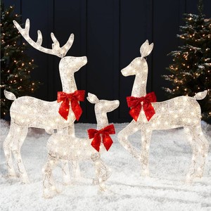 New - 3-Piece Lighted Christmas Deer Set Outdoor Decor with 175 LED Lights White
