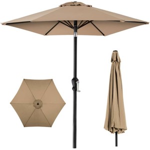 New - Outdoor Steel Market Patio Umbrella Decoration w Tilt, Crank Lift - 10ft tan