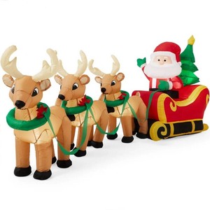 New - Lighted Inflatable Santa Claus & Reindeer Christmas Decoration - 9ft