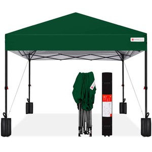 New - One-Person Setup Instant Pop Up Canopy w Case, 4 Weight Bags - 12x12ft Forest Green