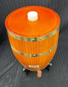 New Wooden Whiskey Barrel Dispenser with Spigot and Stand, Metal Hoop Bands, Decorative Aging Keg