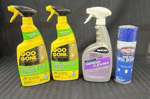 New Lot of 4 Cleaners 2 Goo Gone Grout & Tile Cleaner 28 oz, Thetford Premium RV Awning Cleaner 32 oz, Kingsford Heavy Duty Grill Cleaner