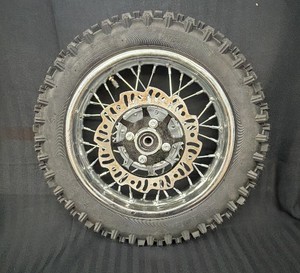 New 80100-12 Dirt Bike Rear Wheel and Tire, 12 Chrome Spoke Rim with Brake Rotor, Knobby Off-Road Nylon Tire