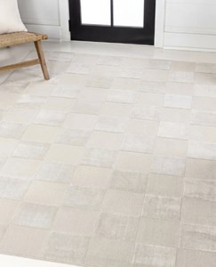 JONATHAN Y Thea Modern Geometric Checkerboard High-Low WhiteCream 5 ft. 3 In x 7 ft. 7 In  Area Rug, Easy-Clean, Soft, Durable Construction