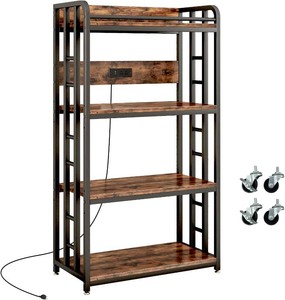 4-Tier Microwave Stand with Power Outlet, Rustic Brown