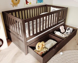 ModernLuxe  Convertible Toddler Bed with Storage Drawers 3in1 Solid Wood Kids Daybed