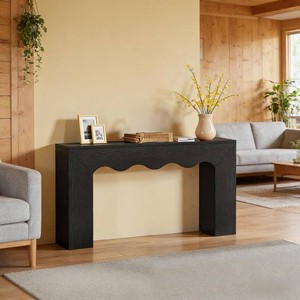 Black Wavy Edge Console Table, 63-Inch Engineered Wood Sofa Table