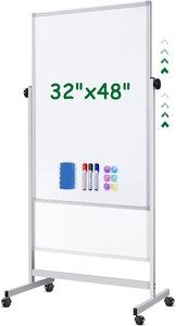 Rolling Whiteboard on Wheels 48 x 32 Aluminum Frame