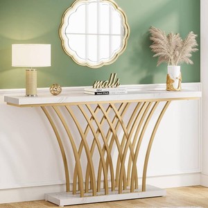 Tribesigns 59 inch Gold Console Table, Modern Entryway Table with Grid-Shaped Metal Base