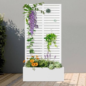 Outdoor Privacy Screen with Planter Box, Metal Louvered Panel, 71 H, 35  W White