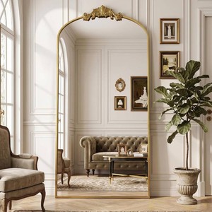 Antok Arched Full Length Mirror, 81x41 Floor Mirror with Carved, Gold