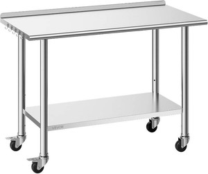 VEVOR Stainless Steel Work Table, 24x48 inch Food Prep Table with Wheels, Commercial