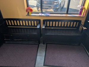 Wooden Slatted-Back Storage Benches (Lot of 2)