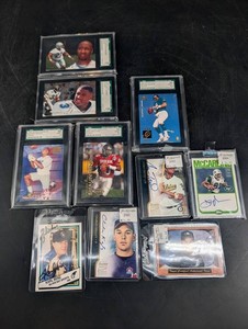 Signed Football & Baseball Cards 9-Card Mixed Lot