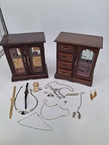 Wood Jewelry Boxes & Costume Jewelry Mixed Lot