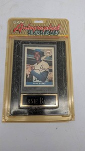 Vintage Ernie Banks Autographed Baseball Card Plaque