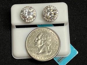 Moissanite Halo Stud Earrings - Sterling Silver 4.36 CTW VVS D - $899 retail tag