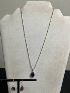 Amethyst Jewelry Set - Genuine Purple Teardrop Pendant & Earrings
